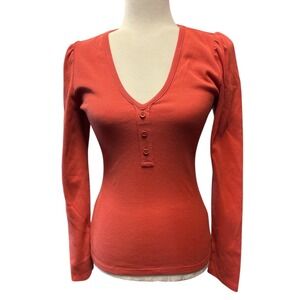 NWT Dear John Ulrika Apple Blush Textured Long Sleeve Henley Shirt Top Size S